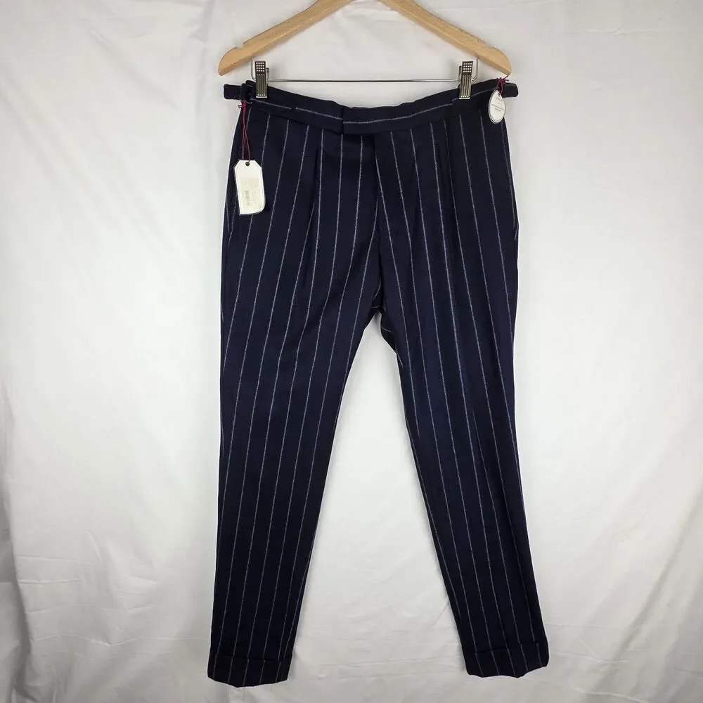 Cremieux Bowery Modern Fit Dress Pants Size 32 All Wool Navy Pinstripe Old Money
